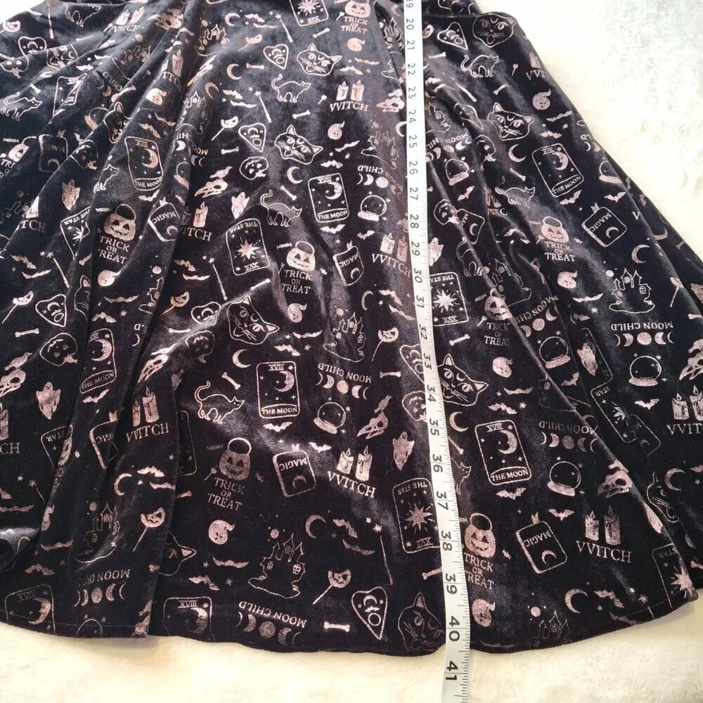 Collectif London Halloween Skater Dress Midi Sz S Velvet Novelty Print Pockets - Picture 10 of 16